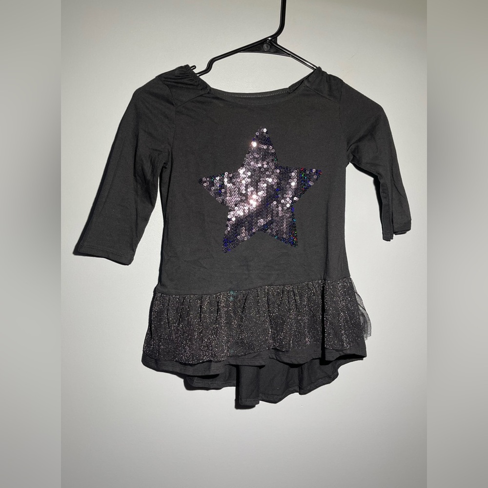 Black “Dress” Shirt with Sequin Star and Glitter Hem